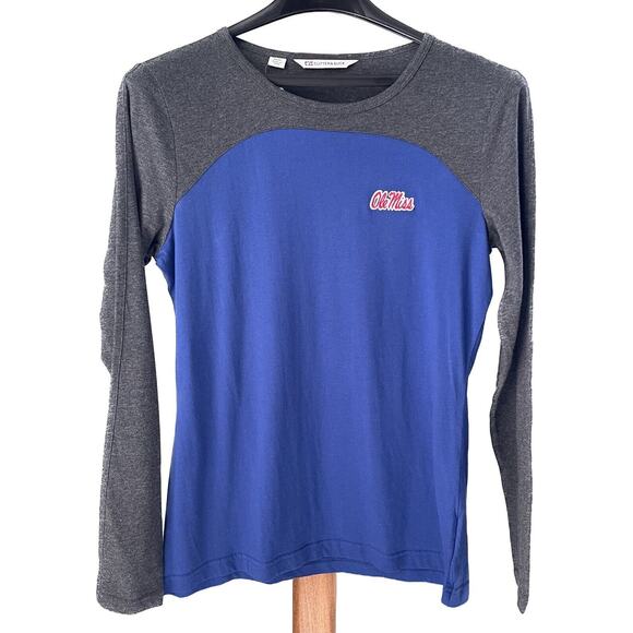 Ole Miss Cutter & Buck Medium Long Sleeve Men’s Tee Blue & Gray With Logo NWT - Picture 1 of 8